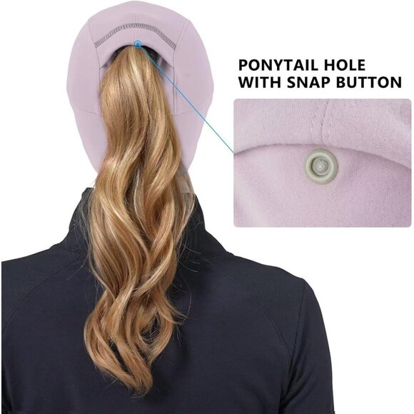 〽️Women\'s Purple Winter Reflective Fleece Ponytail Hat with Ear Warmers